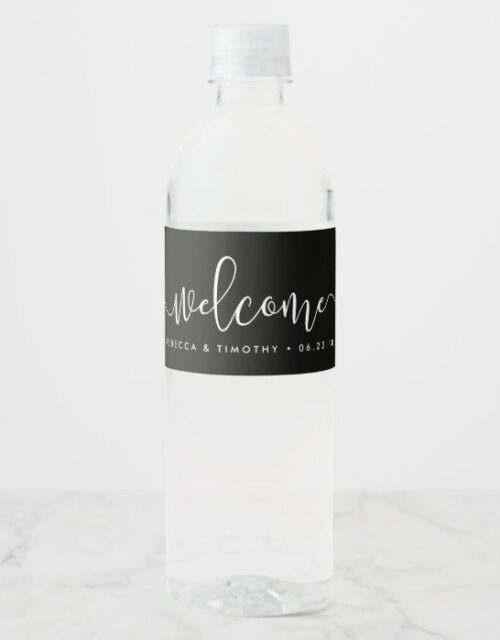 Black and White Wedding Welcome Water Bottle Label