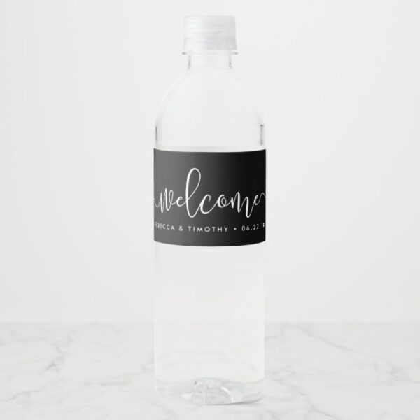 Black and White Wedding Welcome Water Bottle Label