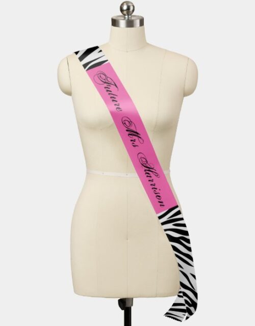 Black and White Zebra Print and Hot Pink Wedding Sash