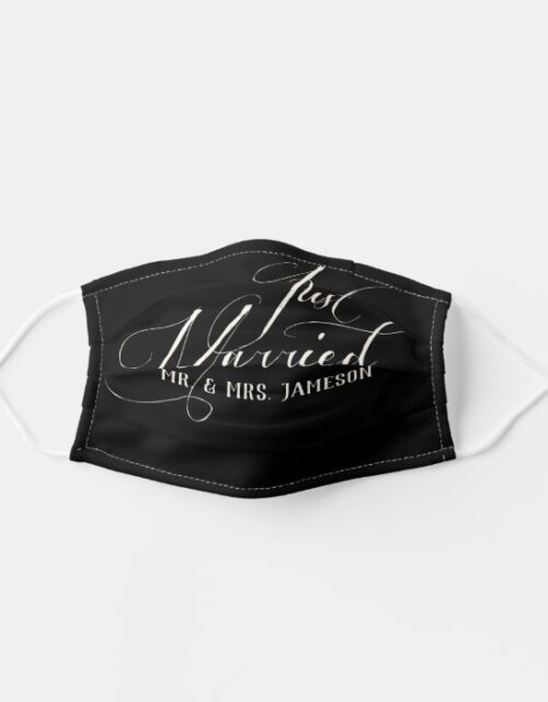 Black Custom Name Just Married Newlyweds Facemask Adult Cloth Face Mask