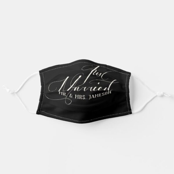 Black Custom Name Just Married Newlyweds Facemask Adult Cloth Face Mask