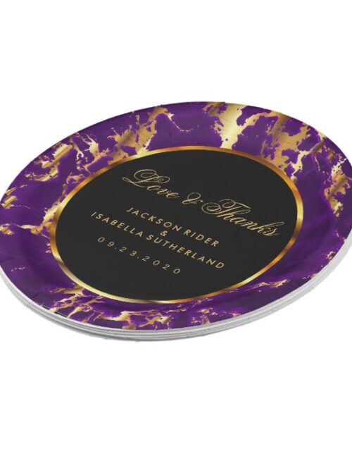 Black, Gold and Purple Marble Paper Plate