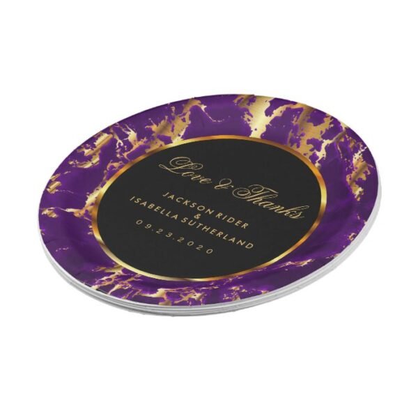 Black, Gold and Purple Marble Paper Plate