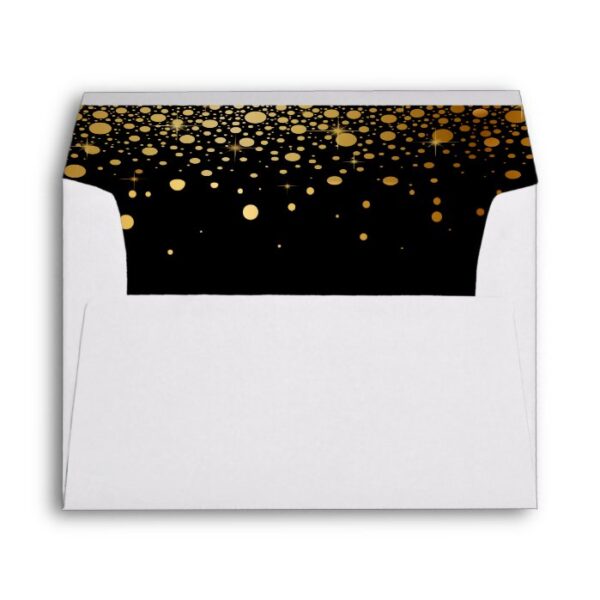 Black Gold Glitter Confetti Dots for 5x7 Invite Envelope