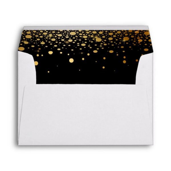 Black Gold Glitter Confetti Dots for 5x7 Invite Envelope