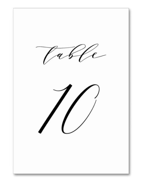 Black Minimalist Script Wedding Table Number 10