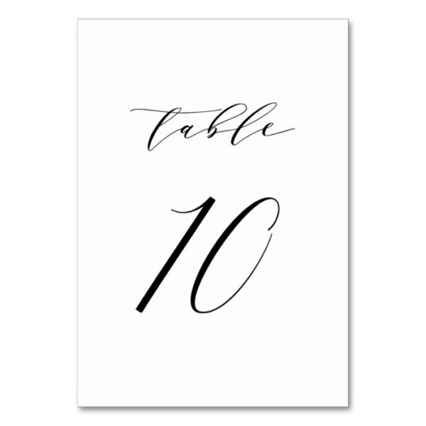 Black Minimalist Script Wedding Table Number 10