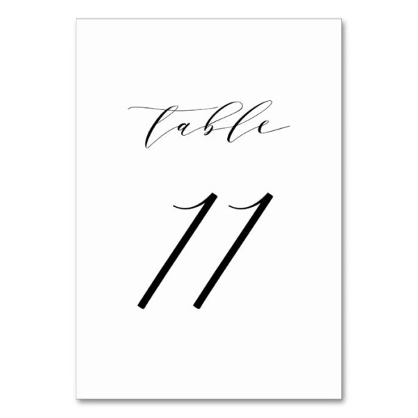 Black Minimalist Script Wedding Table Number 11