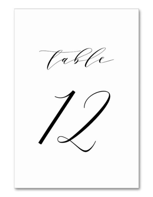Black Minimalist Script Wedding Table Number 12