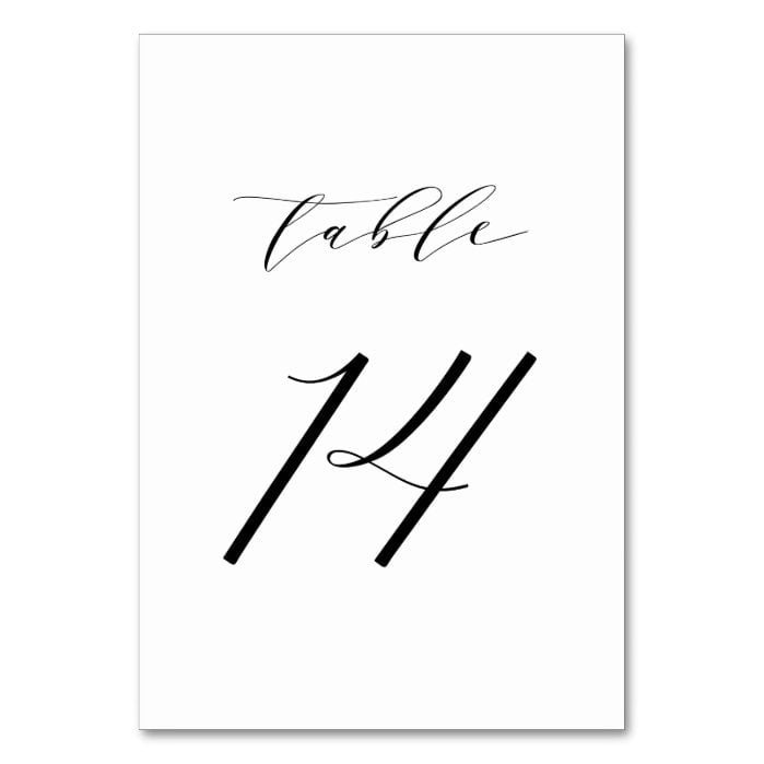 Black Minimalist Script Wedding Table Number 14