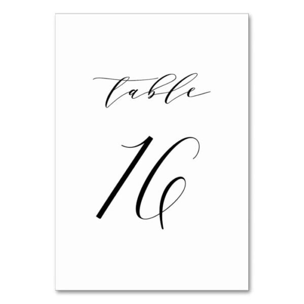 Black Minimalist Script Wedding Table Number 16