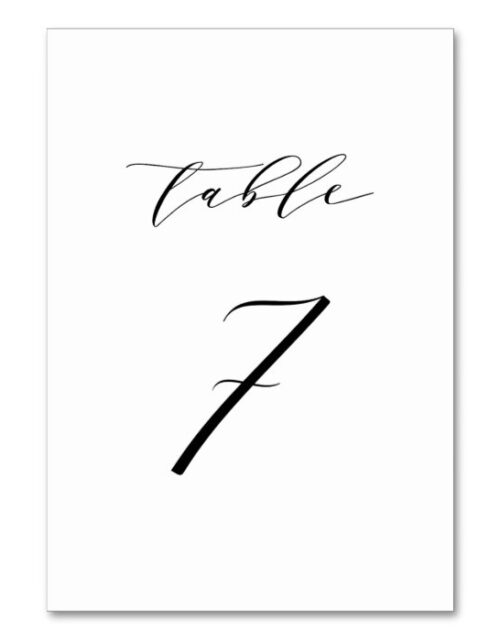Black Minimalist Script Wedding Table Number 7
