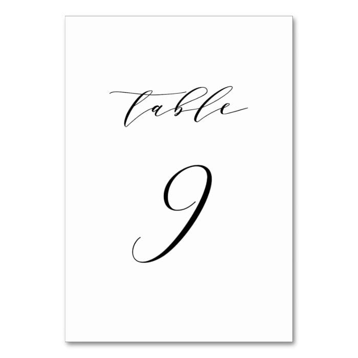 Black Minimalist Script Wedding Table Number 9