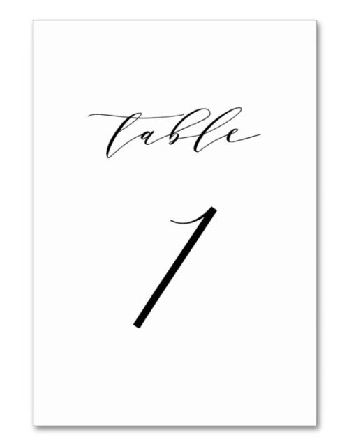 Black Minimalist Script Wedding Table Number Card