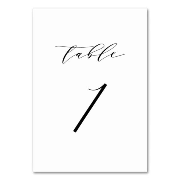 Black Minimalist Script Wedding Table Number Card