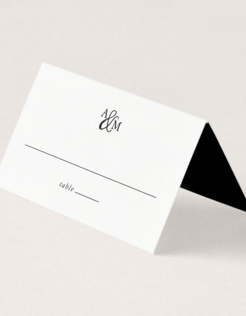 Black & White Ampersand Monogram Wedding Place Card