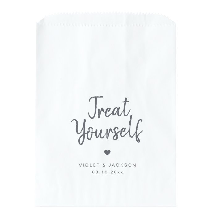 Black white minimalist handwritten script wedding favor bag