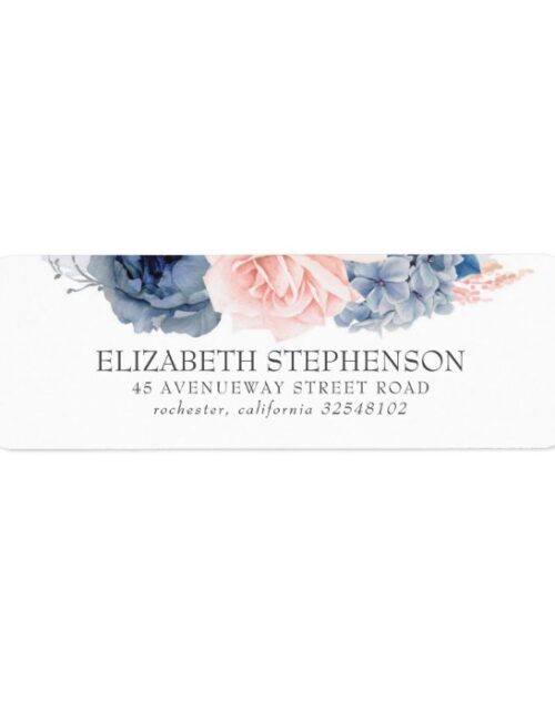Blue and Blush Watercolor Flowers Elegant Label
