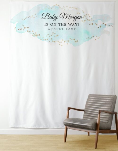 Blue and Gold Baby Shower Backdrop Photo Prop
