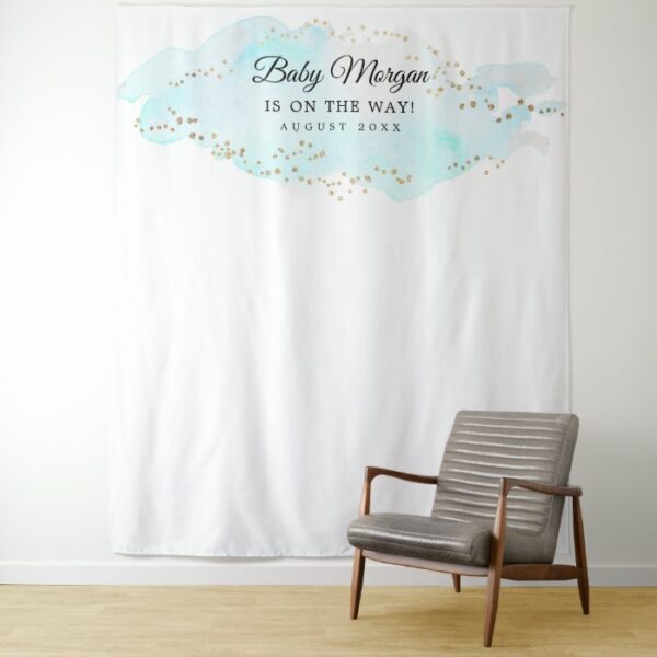 Blue and Gold Baby Shower Backdrop Photo Prop