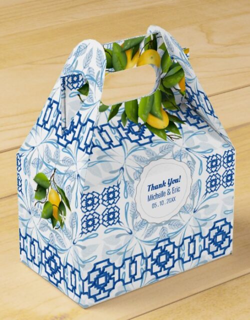 Blue and White Lemon Mediterranean Wedding Favor Box