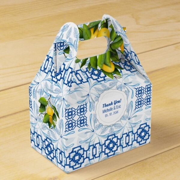 Blue and White Lemon Mediterranean Wedding Favor Box