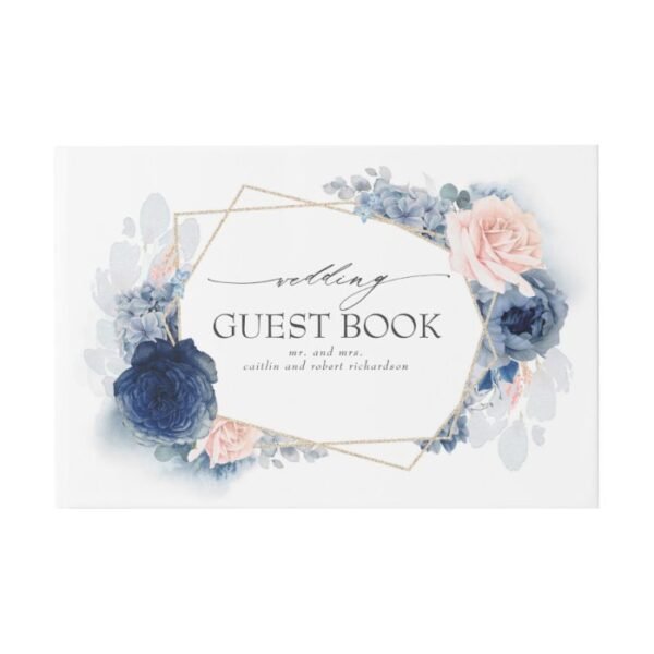 Blue Blush Watercolor Flowers Elegant Wedding Guest Book