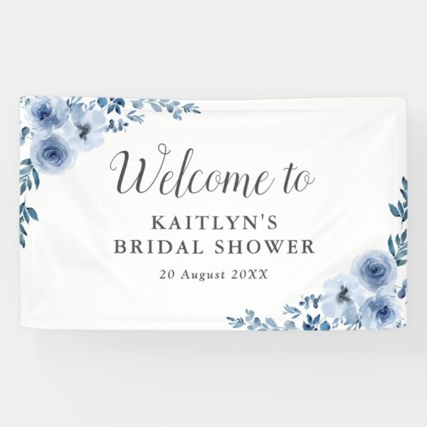 blue floral bridal shower welcome banner