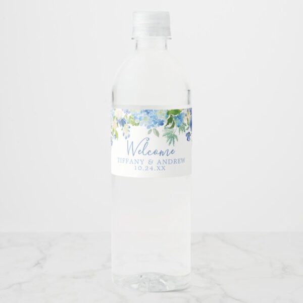 Blue Floral Wedding Welcome Water Bottle Label