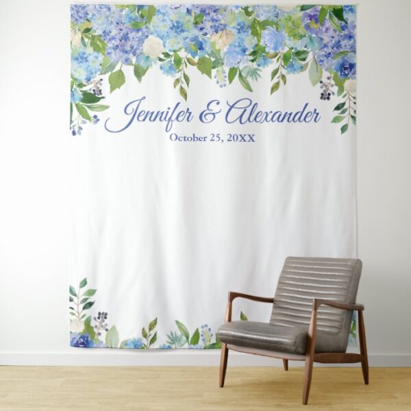 Blue Hydrangea Floral Wedding Photo Booth Backdrop