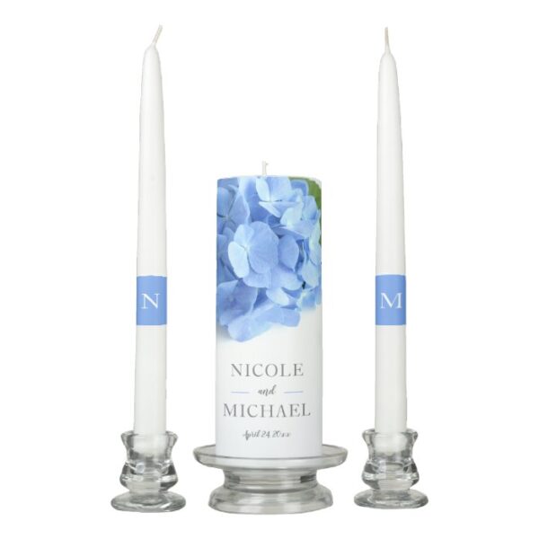 Blue Hydrangea Floral Wedding Unity Candle Set