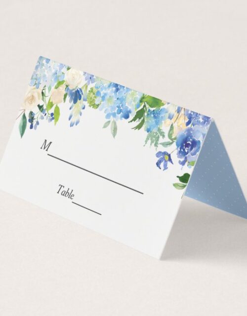 Blue Hydrangea Watercolor Floral Wedding Table Place Card