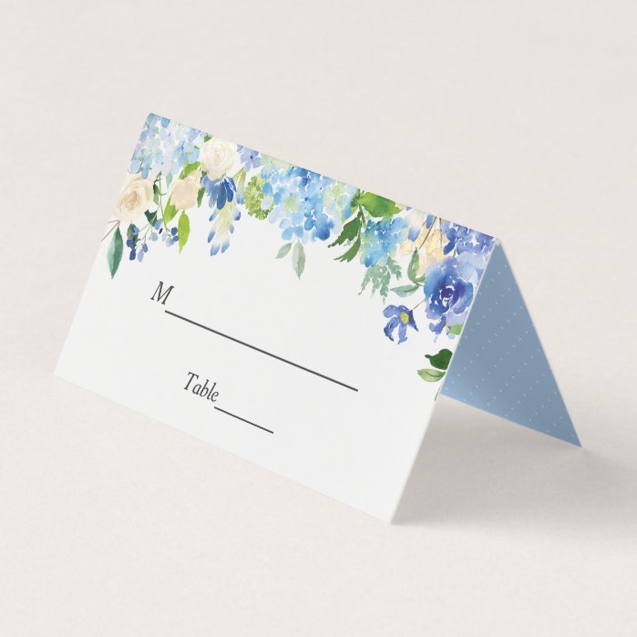 Blue Hydrangea Watercolor Floral Wedding Table Place Card