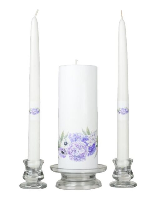 Blue Hydrangeas Pale Lavender Eucalyptus Greenery Unity Candle Set