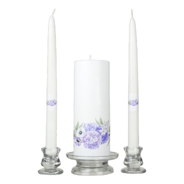 Blue Hydrangeas Pale Lavender Eucalyptus Greenery Unity Candle Set