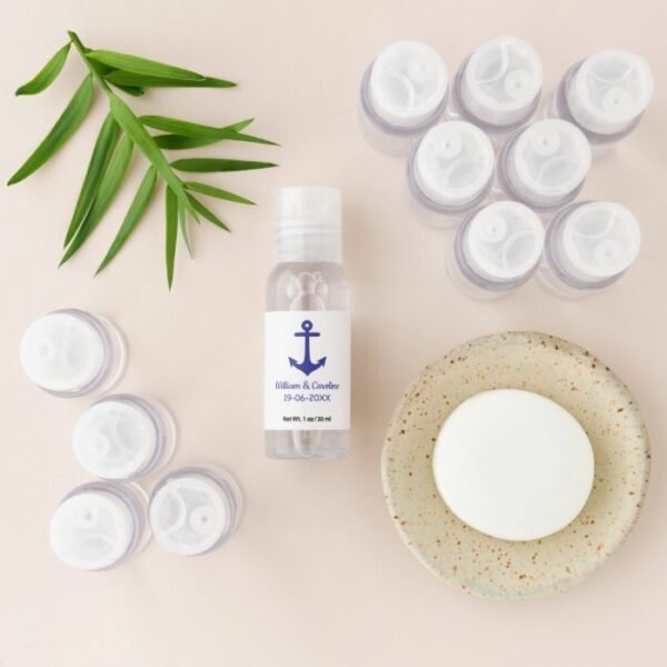 Blue Nautical Anchor Beach Destination Wedding Hand Sanitizer