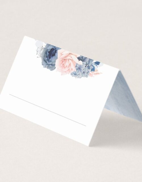Blue Shade Flowers Blush Boho Wedding Place Card