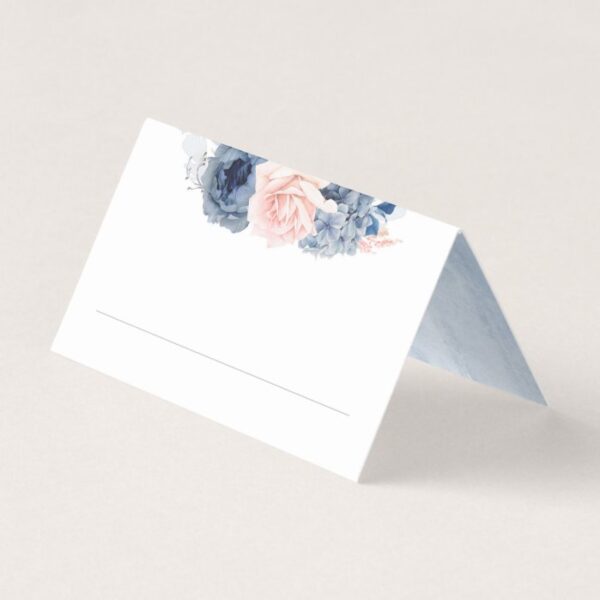 Blue Shade Flowers Blush Boho Wedding Place Card