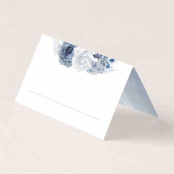 Blue Shade Flowers Elegant Boho Wedding Place Card