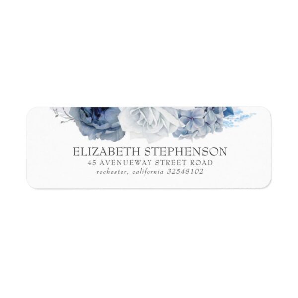 Blue Watercolor Flowers Elegant Label