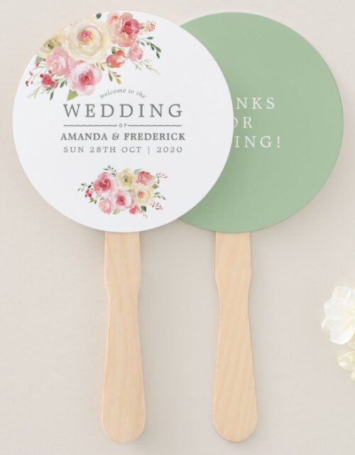 Blush and Sage Green Floral Wedding Favor Hand Fan