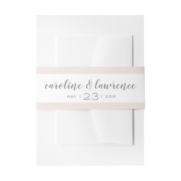 Blush Calligraphy Wedding Band with Date Invitation Belly Band