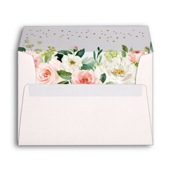Blush Gold Floral Pink Envelope