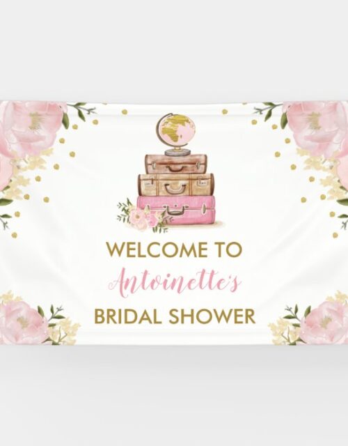 Blush Gold Flower Travel Bridal Shower Welcome Banner