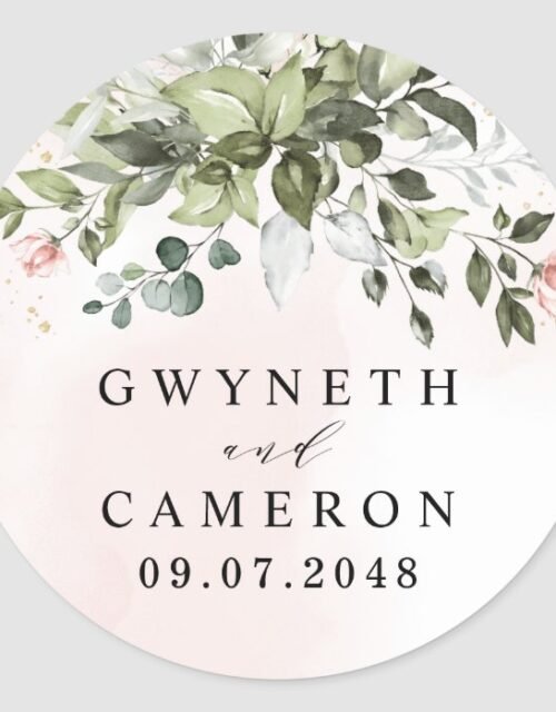 Blush Gold Greenery Succulent Dusty Blue Wedding Classic Round Sticker