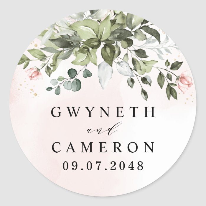 Blush Gold Greenery Succulent Dusty Blue Wedding Classic Round Sticker