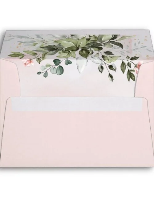 Blush Gold Greenery Succulent Dusty Blue Wedding Envelope