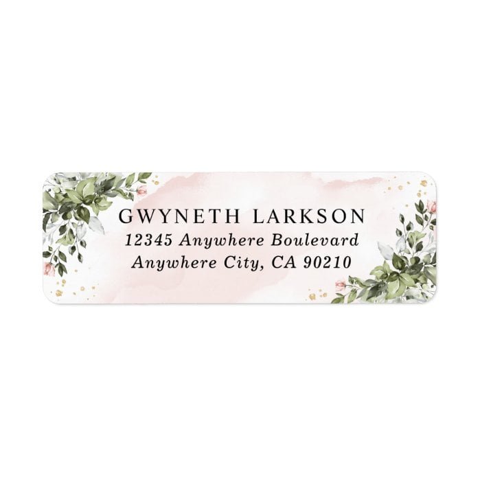Blush Gold Greenery Succulent Dusty Blue Wedding Label