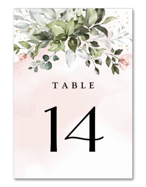 Blush Gold Greenery Succulent Dusty Blue Wedding Table Number