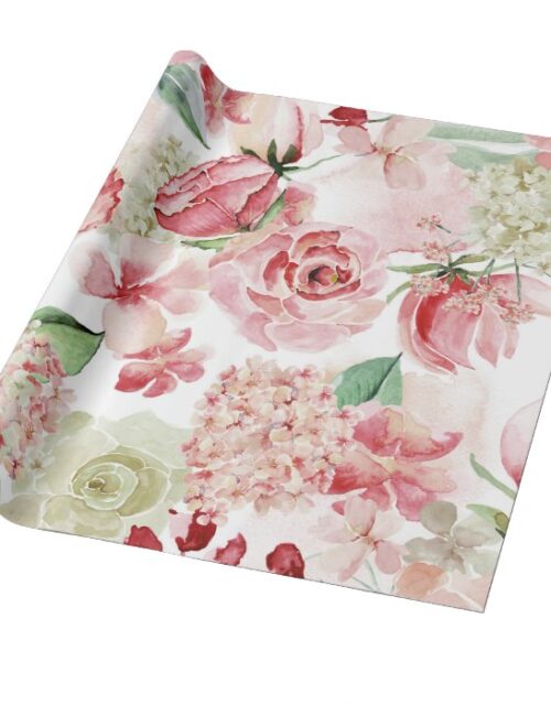 Blush & Peach Watercolor Floral Pattern Wedding Wrapping Paper